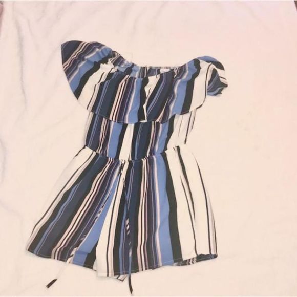 EUC Striped Off-Shoulder Romper - Picture 1 of 4